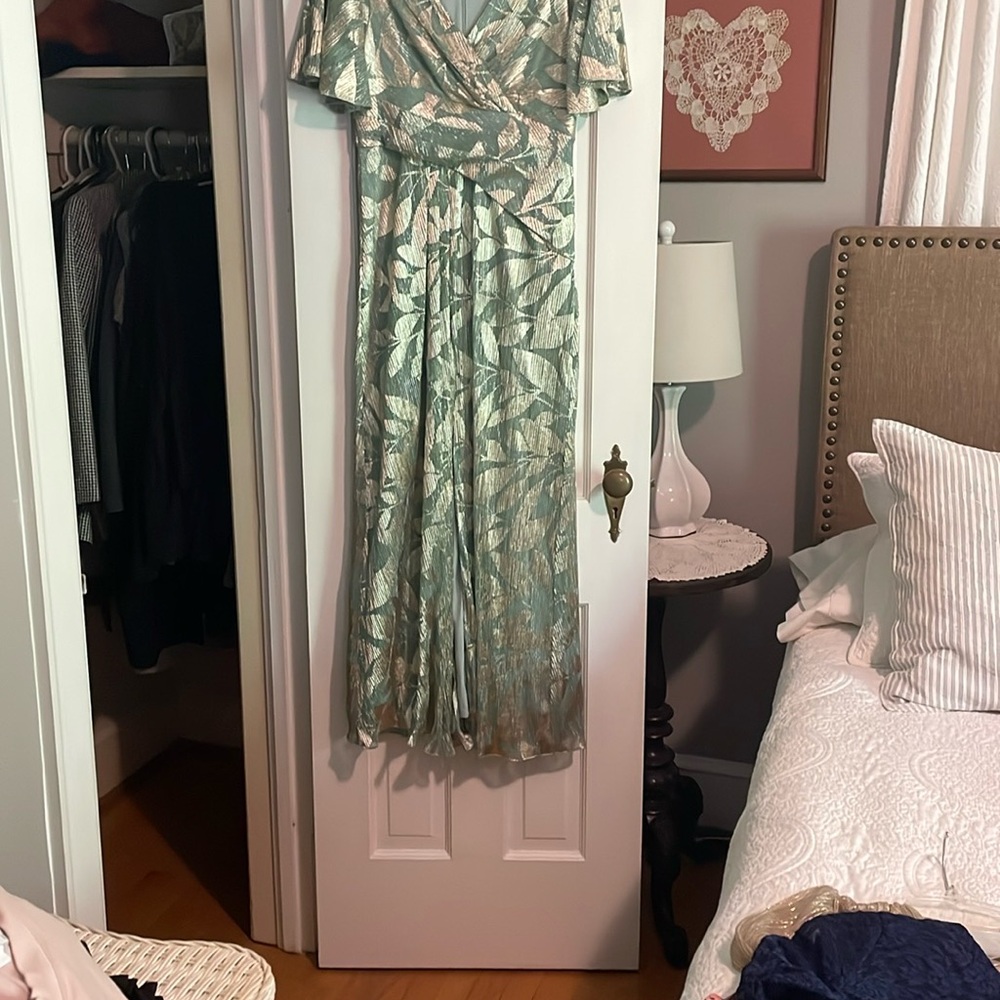 Adrianna Papell Mint Green and Gold Floral Metallic Maxi Dress - Picture 7 of 9